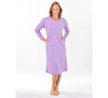 GINA dámské košilka noční dámská dlouhý rukáv, šité, s potiskem Pyžama 2025 19173P  - sacharóza levandulová L