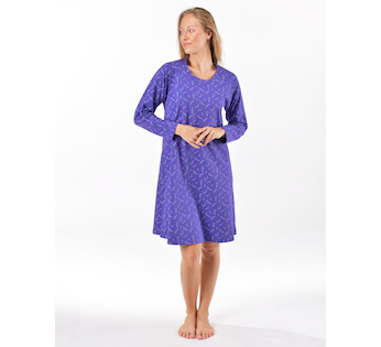 GINA dámské košilka noční dámská dlouhý rukáv, šité, s potiskem Pyžama 2025 19175P  - levandulová šedobílá XL