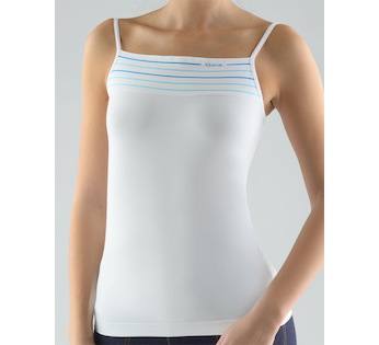 GINA dámské košilka, úzká ramínka, bezešvé Širší lem s proužky 08996P  - bílá tyrkysová S/M
