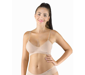 GINA dámské podprsenka sportovní s vycpávkami, bez kostice, bezešvé, jednobarevné Eco Bamboo 07021P  - béžová  XL/XXL