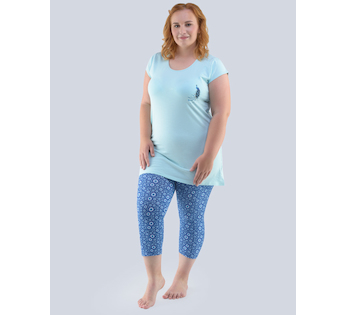 GINA dámské pyžamo 3/4 dámské, 3/4 kalhoty, šité, s potiskem Pyžama 2020 19104P - aqua lékořice S