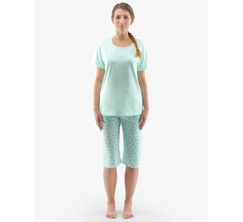 GINA dámské pyžamo ¾ dámské, 3/4 kalhoty, šité, s potiskem Pyžama 2022 19140P  - aqua akvamarín L