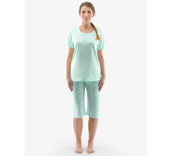 GINA dámské pyžamo ¾ dámské, 3/4 kalhoty, šité, s potiskem Pyžama 2022 19140P  - aqua akvamarín XL