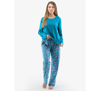 GINA dámské pyžamo dlouhé dámské, šité, s potiskem Pyžama 2022 19139P  - petrolejová lila S