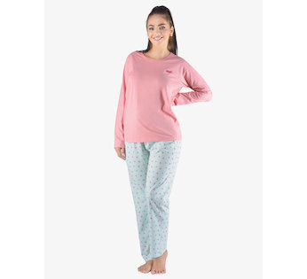 GINA dámské pyžamo dlouhé dámské, šité, s potiskem Pyžama 2023 19151P  - starorůžová peprmint M