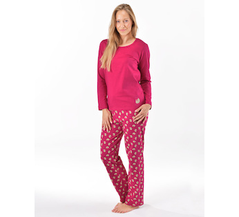 GINA dámské pyžamo dlouhé dámské, šité, s potiskem Pyžama 2025 19169P  - vínová šedobílá M