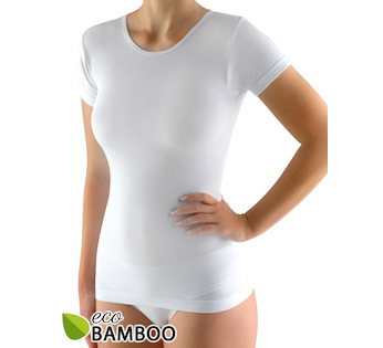 GINA dámské tričko s krátkým rukávem, krátký rukáv, bezešvé, jednobarevné Eco Bamboo 08027P  - bílá  L/XL