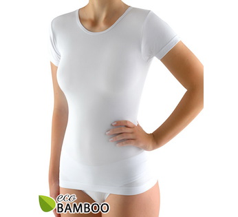 GINA dámské tričko s krátkým rukávem, krátký rukáv, bezešvé, jednobarevné Eco Bamboo 08027P - bílá L/XL