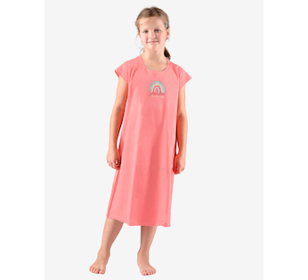 GINA dětské Košilka noční dívčí krátký rukáv, šité, s potiskem Pyžama 2022 29012P  - tomato šalvěj 140/146
