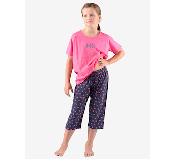 GINA dětské pyžamo ¾ dívčí, 3/4 kalhoty, šité, s potiskem Pyžama 2022 29010P  - purpurová lékořice 140/146