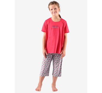 GINA dětské pyžamo ¾ dívčí, 3/4 kalhoty, šité, s potiskem Pyžama 2022 29010P  - třešňová sv. šedá 140/146
