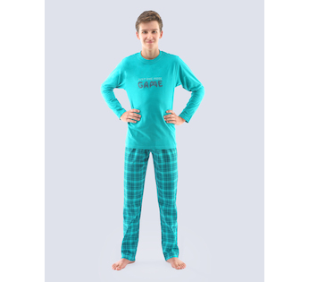 GINA dětské pyžamo dlouhé chlapecké, šité, s potiskem Pyžama 2021 69001P  - šalvěj lahvová 140/146