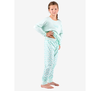 GINA dětské pyžamo dlouhé dívčí, šité, s potiskem Pyžama 2022 29007P  - aqua akvamarín 152/158