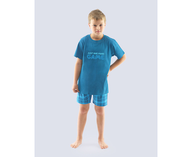 GINA dětské pyžamo krátké chlapecké, šité, s potiskem Pyžama 2021 69002P  - petrolejová dunaj 152/158