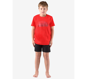 GINA dětské pyžamo krátké chlapecké, šité, s potiskem Pyžama 2022 69004P  - červená černá 140/146