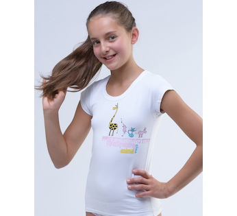 GINA dětské tričko s krátkým rukávem dívčí, krátký rukáv, šité, s potiskem Disco VI 28003P  - bílá  122/128