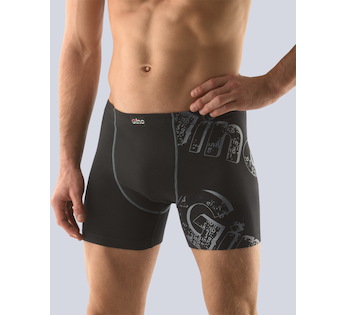 GINA pánské boxerky delší nohavička, šité, s potiskem 74073P - černá 50/52