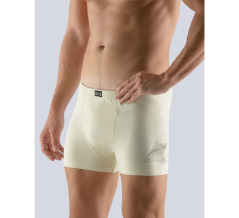 GINA pánské boxerky kratší nohaviča, kratší nohavička, šité, s potiskem 73083P - šedobílá okrová 50/52
