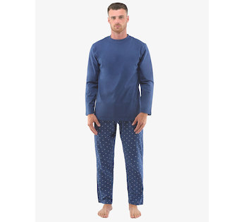 GINA pánské pyžamo dlouhé pánské, šité, s potiskem Pyžama 2022 79129P  - lékořice měsíc L