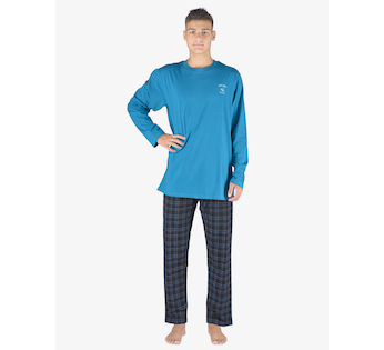 GINA pánské pyžamo dlouhé pánské, šité, s potiskem Pyžama 2023 79145P  - petrolejová černá L