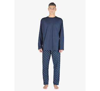 GINA pánské pyžamo dlouhé pánské, šité, s potiskem Pyžama 2023 79147P  - lékořice tyrkysová M