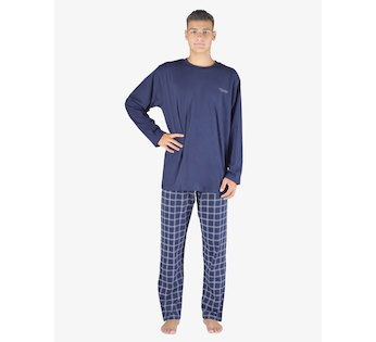 GINA pánské pyžamo dlouhé pánské, šité, s potiskem Pyžama 2023 79149P  - lékořice šedobílá M