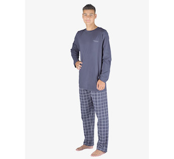 GINA pánské pyžamo dlouhé pánské, šité, s potiskem Pyžama 2023 79149P  - tm.popel sv. šedá L