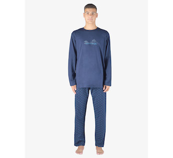 GINA pánské pyžamo dlouhé pánské, šité, s potiskem Pyžama 2023 79151P  - lékořice dunaj L