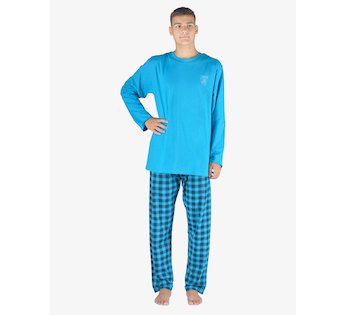GINA pánské pyžamo dlouhé pánské, šité, s potiskem Pyžama 2023 79153P  - dunaj lékořice L