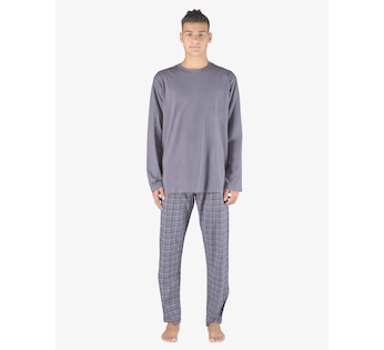 GINA pánské pyžamo dlouhé pánské, šité, s potiskem Pyžama 2023 79155P  - šedá černá L
