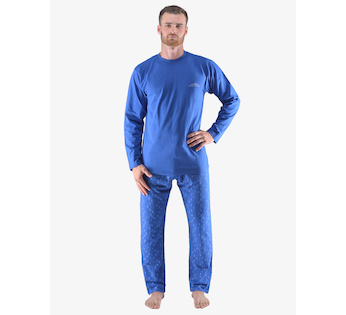 GINA pánské pyžamo dlouhé pánské, šité, s potiskem Pyžama 2023 79165P  - modrá pomnenková XXL