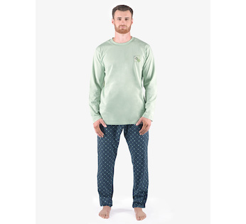 GINA pánské pyžamo dlouhé pánské, šité, s potiskem Pyžama 2024 79171P  - šedozelená petrolejová S