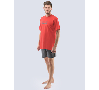GINA pánské pyžamo krátké pánské, šité, s potiskem Pyžama 2021 79116P  - červená tm. šedá L