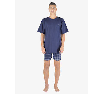 GINA pánské pyžamo krátké pánské, šité, s potiskem Pyžama 2023 79152P  - lékořice šedobílá L