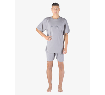 GINA pánské pyžamo krátké pánské, šité, s potiskem Pyžama 2023 79154P  - šedá tm. šedá L