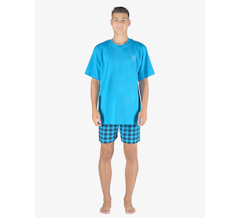 GINA pánské pyžamo krátké pánské, šité, s potiskem Pyžama 2023 79156P  - dunaj lékořice L