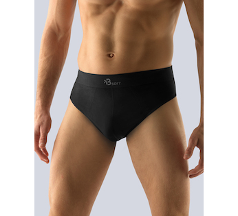 GINA pánské slipy se širším bokem, širší bok, bezešvé, jednobarevné Bamboo Soft 51005P - černá L/XL