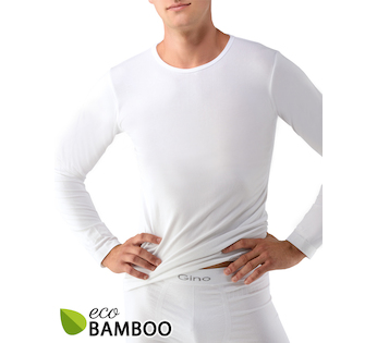 GINA pánské tričko s dlouhým rukávem, dlouhý rukáv, bezešvé, jednobarevné Eco Bamboo 58007P - bílá M/L
