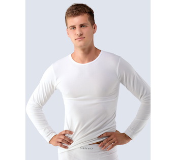GINA pánské tričko s dlouhým rukávem, dlouhý rukáv, bezešvé, jednobarevné Bamboo PureLine 58004P  - bílá  M/L