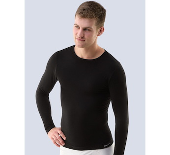 GINA pánské tričko s dlouhým rukávem, dlouhý rukáv, bezešvé, jednobarevné Bamboo PureLine 58004P - černá L/XL