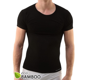 GINA pánské tričko s krátkým rukávem, krátký rukáv, bezešvé, jednobarevné Eco Bamboo 58006P  - černá  M/L