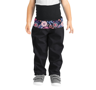 Unuo, Batolecí softshellové kalhoty s fleecem Basic, Černá, Kouzelné květiny Velikost: 86/92