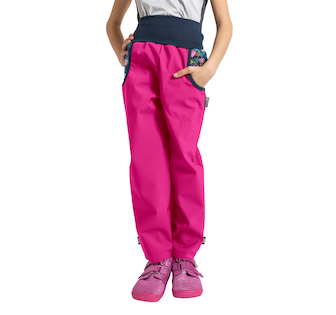 Unuo, Dětské softshellové kalhoty s fleecem Basic, Fuchsiová, Květinky Velikost: 104/110
