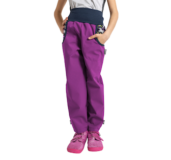 Unuo, Dětské softshellové kalhoty s fleecem Basic, Ostružinová, Jednorožci Velikost: 122/128