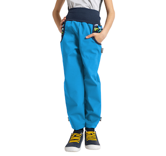 Unuo, Dětské softshellové kalhoty s fleecem Basic, Tyrkysová, Autíčka Velikost: 128/134