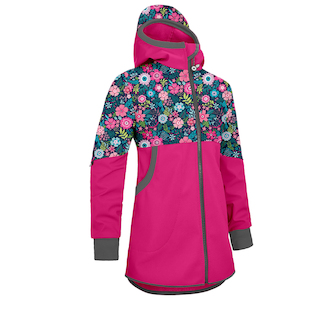 Unuo, Dívčí softshellový kabát s fleecem Street, Fuchsiová, Květinky Velikost: 98/104