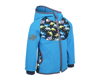 unuo Softshellová bunda s fleecem Autíčka tyrkysová (fleece softshell jacket cars turquoise) Velikost (Size): 68/74