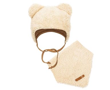 Zimní kojenecká čepička s šátkem na krk New Baby Teddy bear béžová